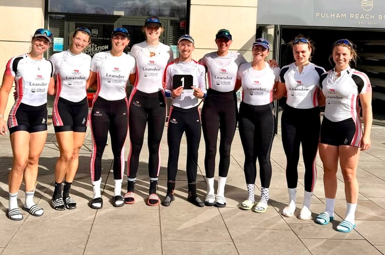 Jack Tottem, centre, with the winning Leander crew