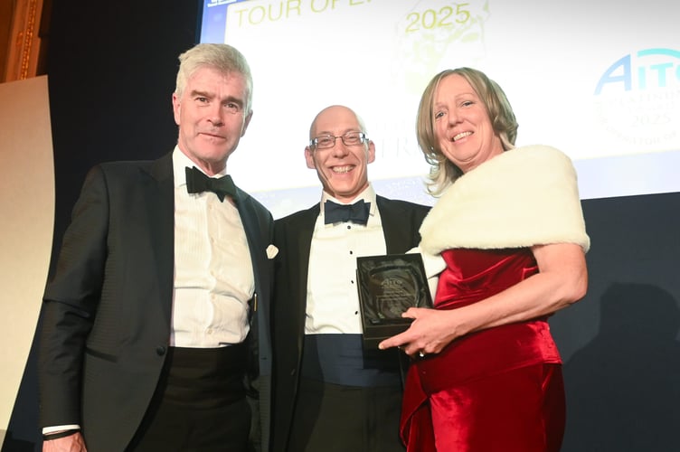 Peter and Elin with (centre) Will Bidwell of Evo Insurance