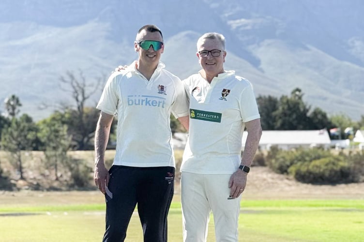 Monmouth dentist Gareth Jones (left) with Patrick Briscoe, managing director of Southern Implants UK, at the stunning Somerset West Cricket Club near Cape Town, South Africa.


-



