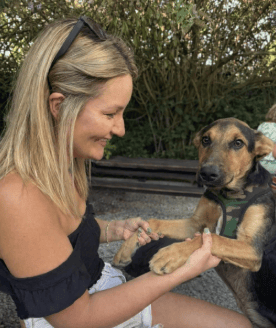 Jade Fyfe with her beloved puppy Sika, who has been by her side throughout her cancer journey and wedding preparations.