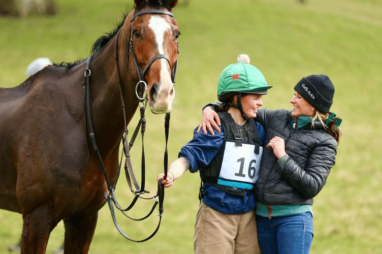 A rider is congratulated at the Courtfield Cup