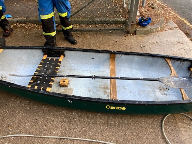 The canoe found drifting below The Boat at Chepstow