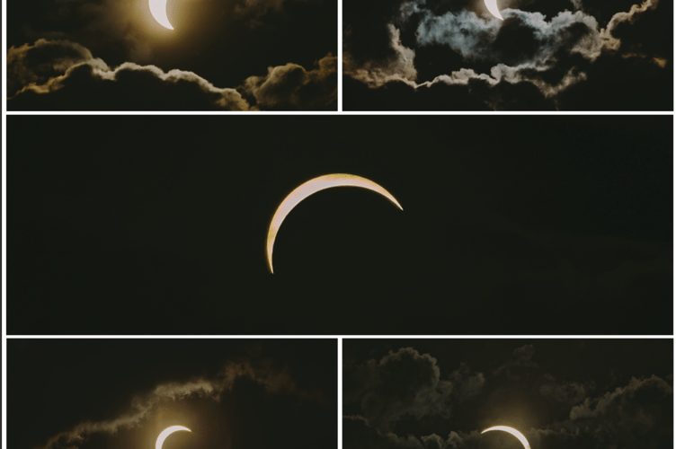 A collage of photos taken from the partial Solar Eclipse 