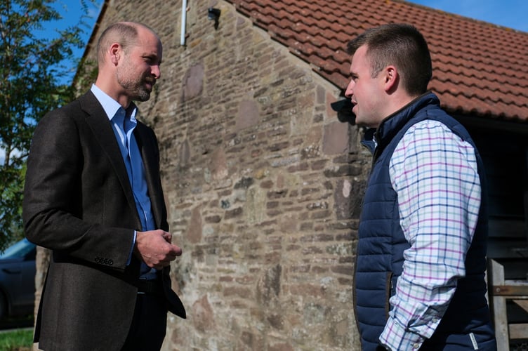 The Prince of Wales, in his role as the Duke of Cornwall, during a visit Monkhall Farm in Hereford, to meet 25-year-old Harry Davies (right), the incoming tenant of the Duchy of Cornwall's first regenerative Farm Business Tenancy (rFBT). Picture date: Thursday October 1, 2026. PA Photo. Photo credit should read: Mathieu Willcocks/PA Wire 