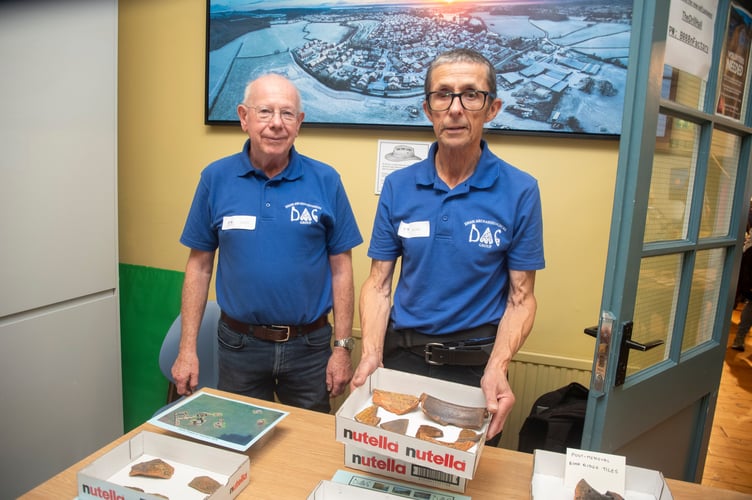 Roger Coe and John Izzard with some finds from Breckness Court near Clearwell.