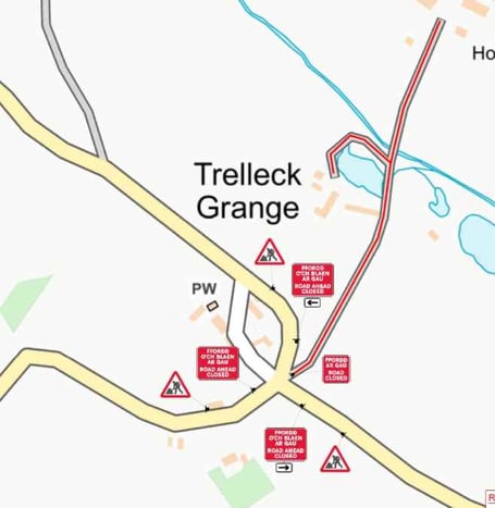Road closure at Trellech Grange
