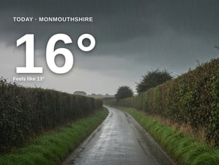 Monmouthshire: heavy rain, high of 15°C on Saturday