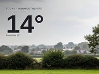 Monmouthshire: cloudy day, high of around 13°C, rain expected
