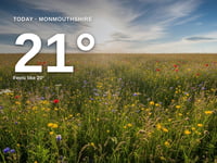 Monmouthshire: partly cloudy, 21°C high